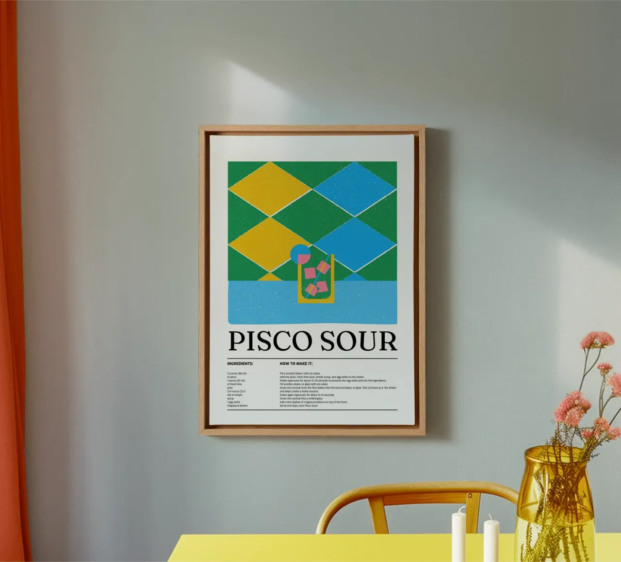 pisco sour cocktail canvas met Baklijst van E Cannon