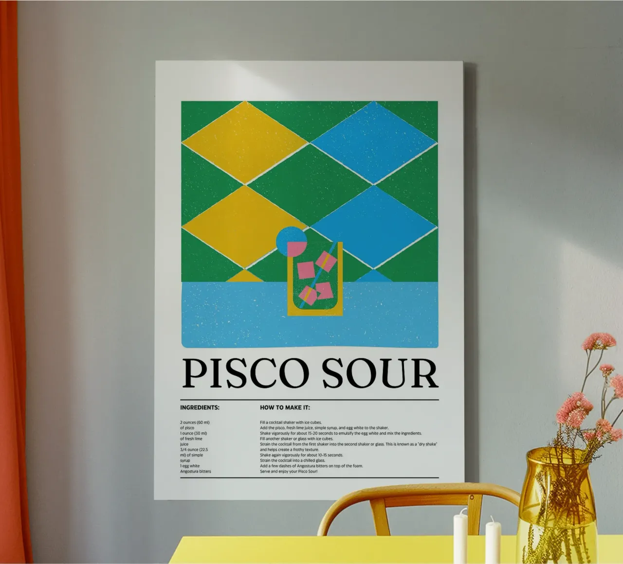 pisco sour cocktail canvas met Baklijst van E Cannon