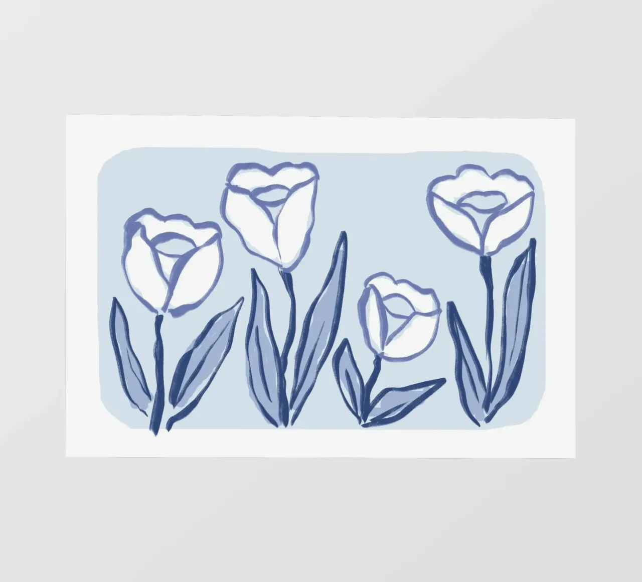 Tulipano botanico blu e bianco telo in pvc da Melloi Art Print