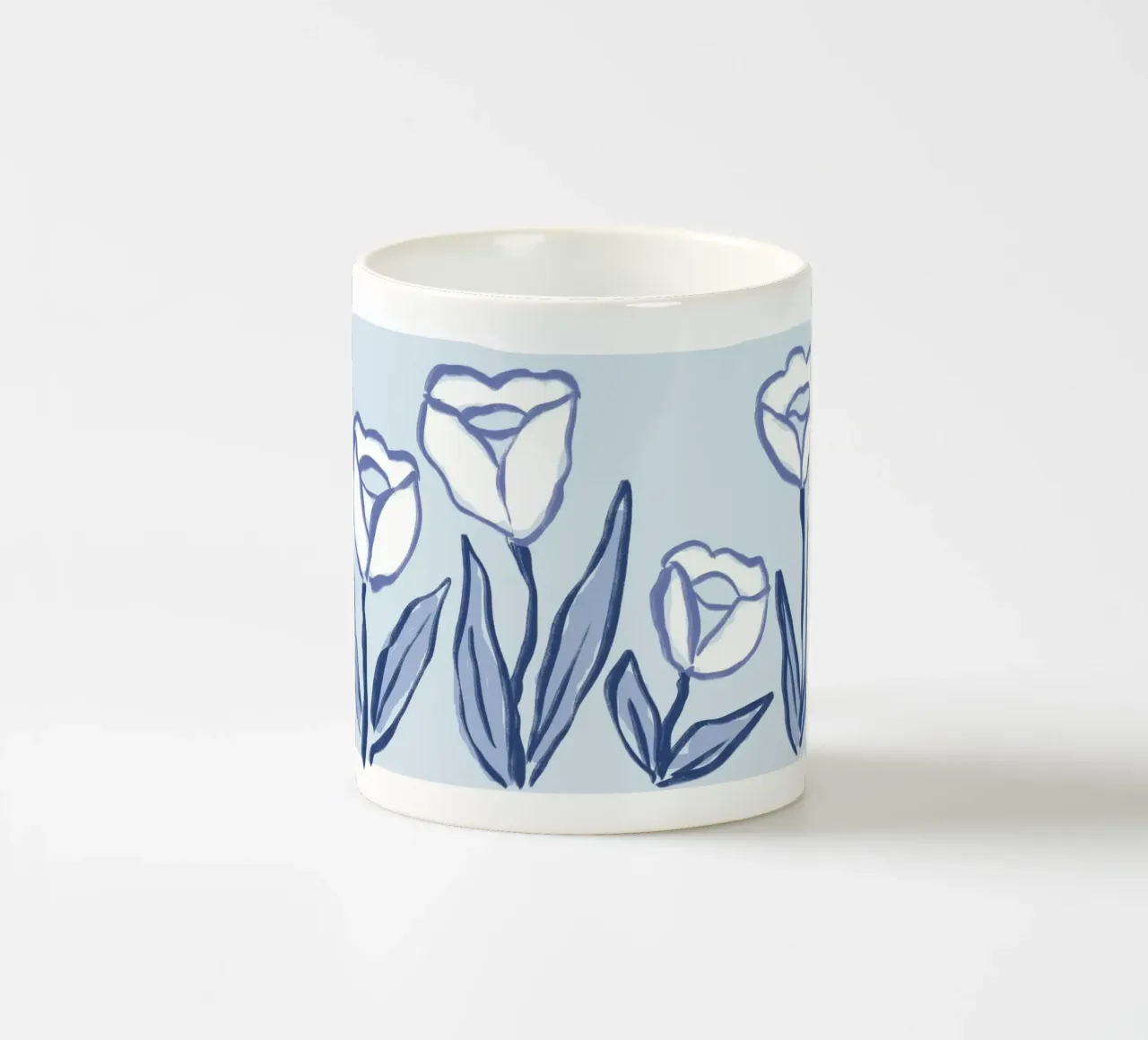 Tulipano botanico blu e bianco tazza in ceramica da Melloi Art Print
