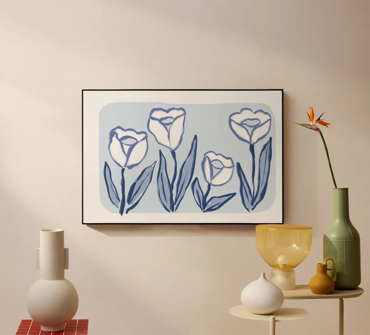 Tulipano botanico blu e bianco plexiglass da Melloi Art Print