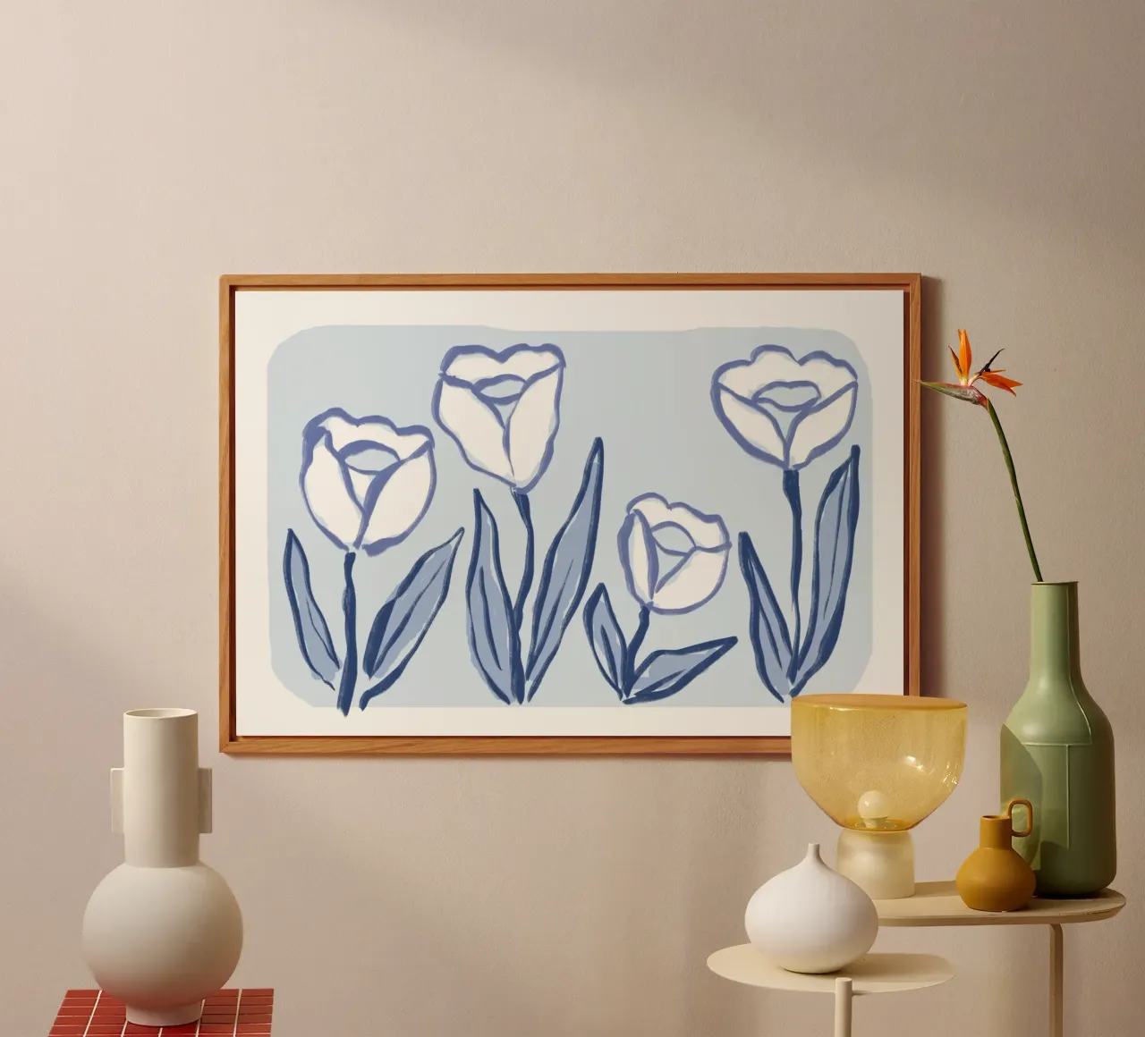 Tulipano botanico blu e bianco alluminio dibond da Melloi Art Print