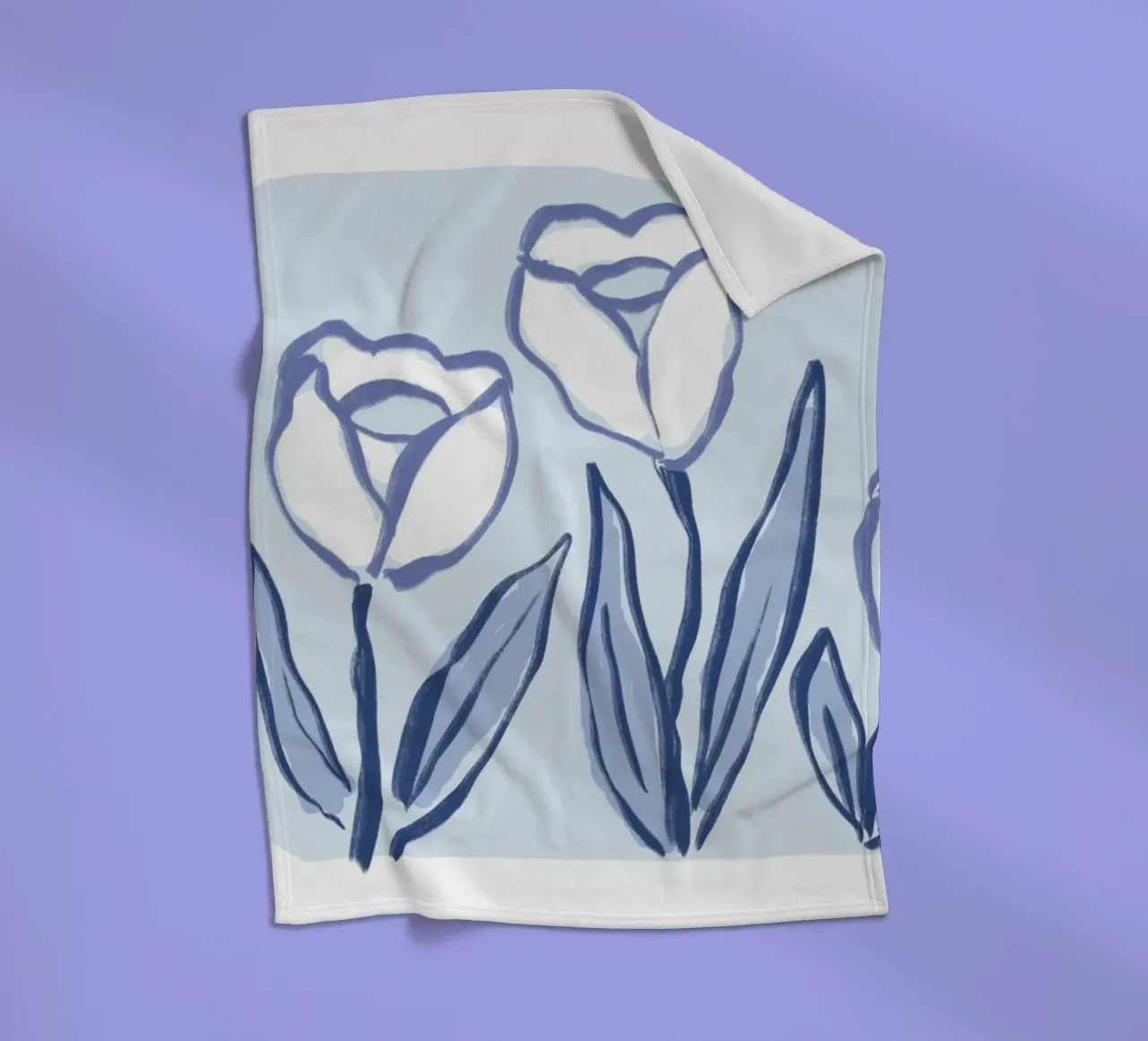Tulipano botanico blu e bianco coperta in pile da Melloi Art Print