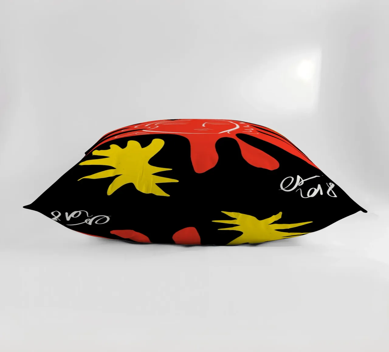 Radiant face with abstract shapes and cut-out flowers decorative cushion by Abstract and Patterns