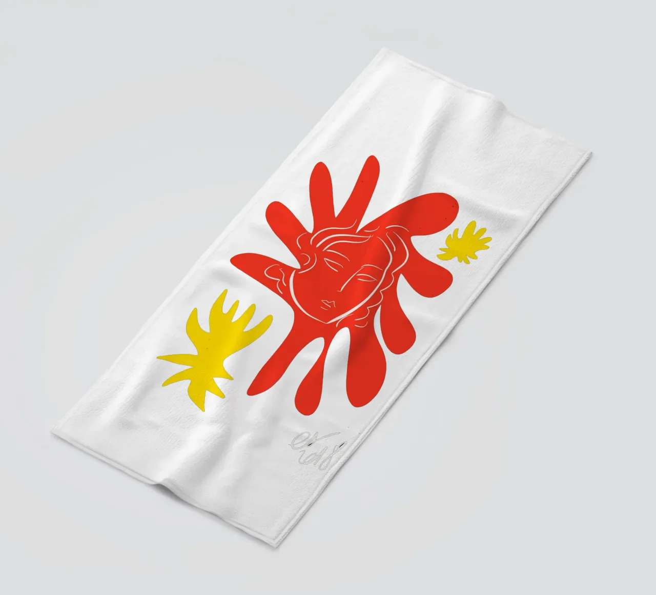 Viso radioso con forme astratte e fiori ritagliati telo mare da Abstract and Patterns