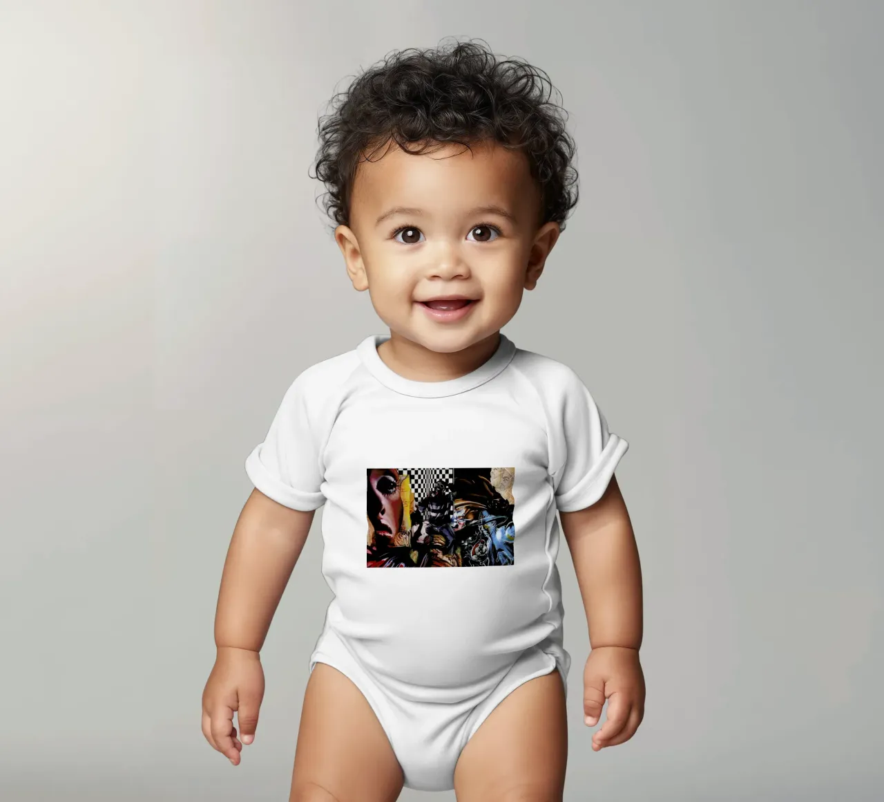 Black Is Beautiful, 1976 short-sleeve baby romper by Gothans Papierwelten