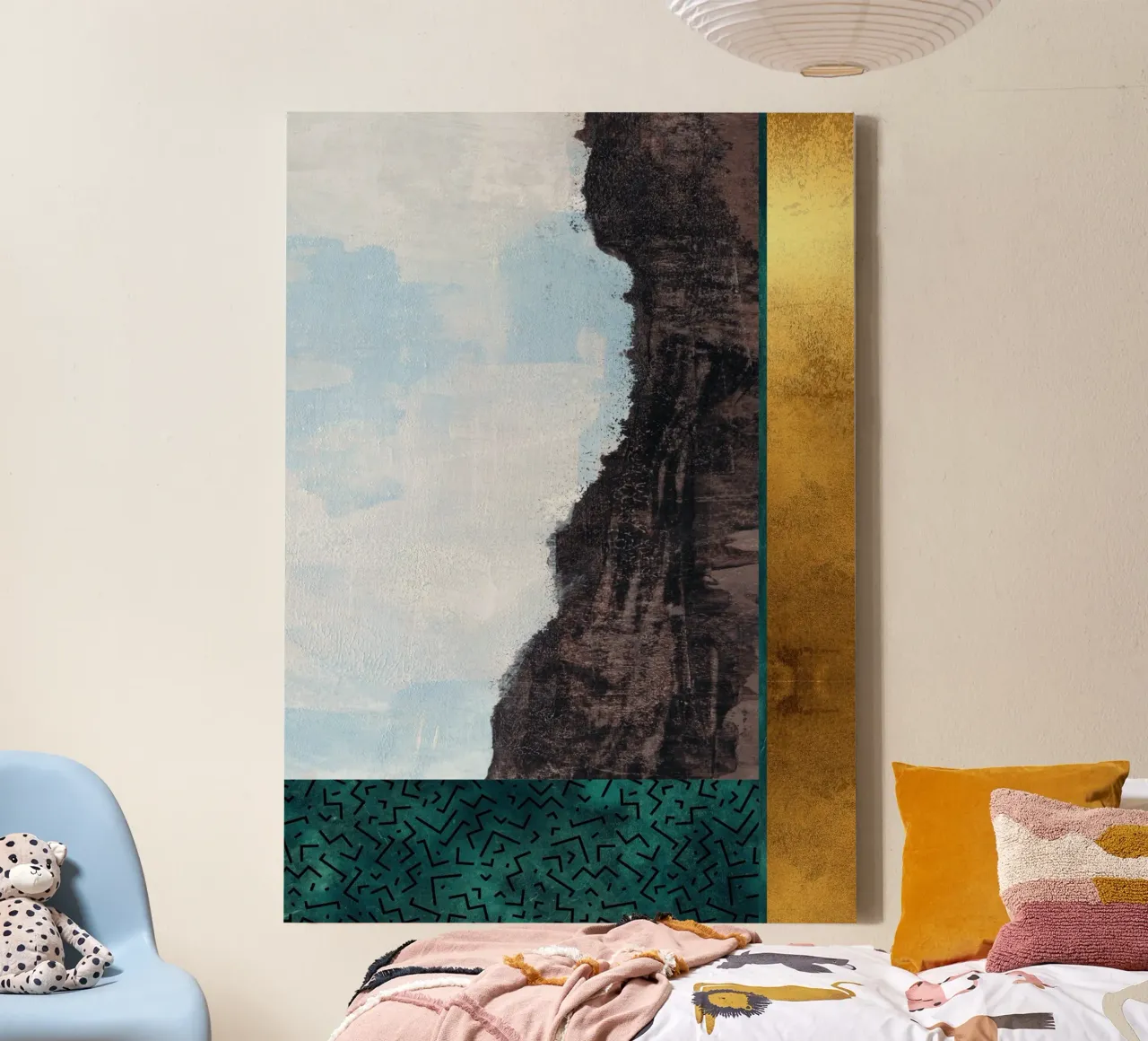 abstract geometric black brushstroke tela con Cornice a cassetta da vintageshop