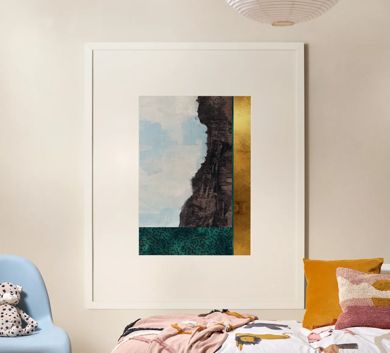 abstract geometric black brushstroke poster con telaio in alluminio da vintageshop