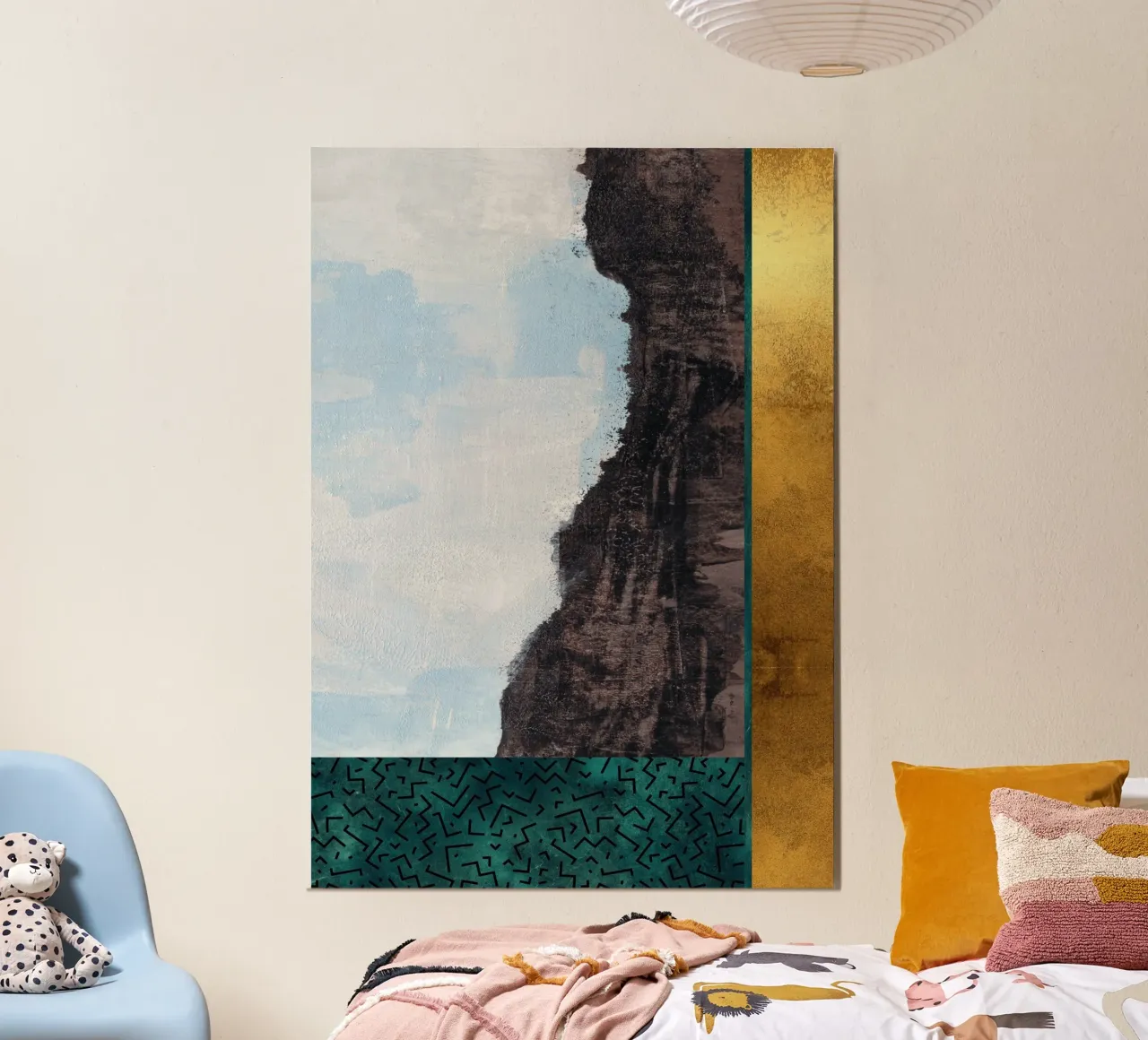 abstract geometric black brushstroke poster con telaio in alluminio da vintageshop