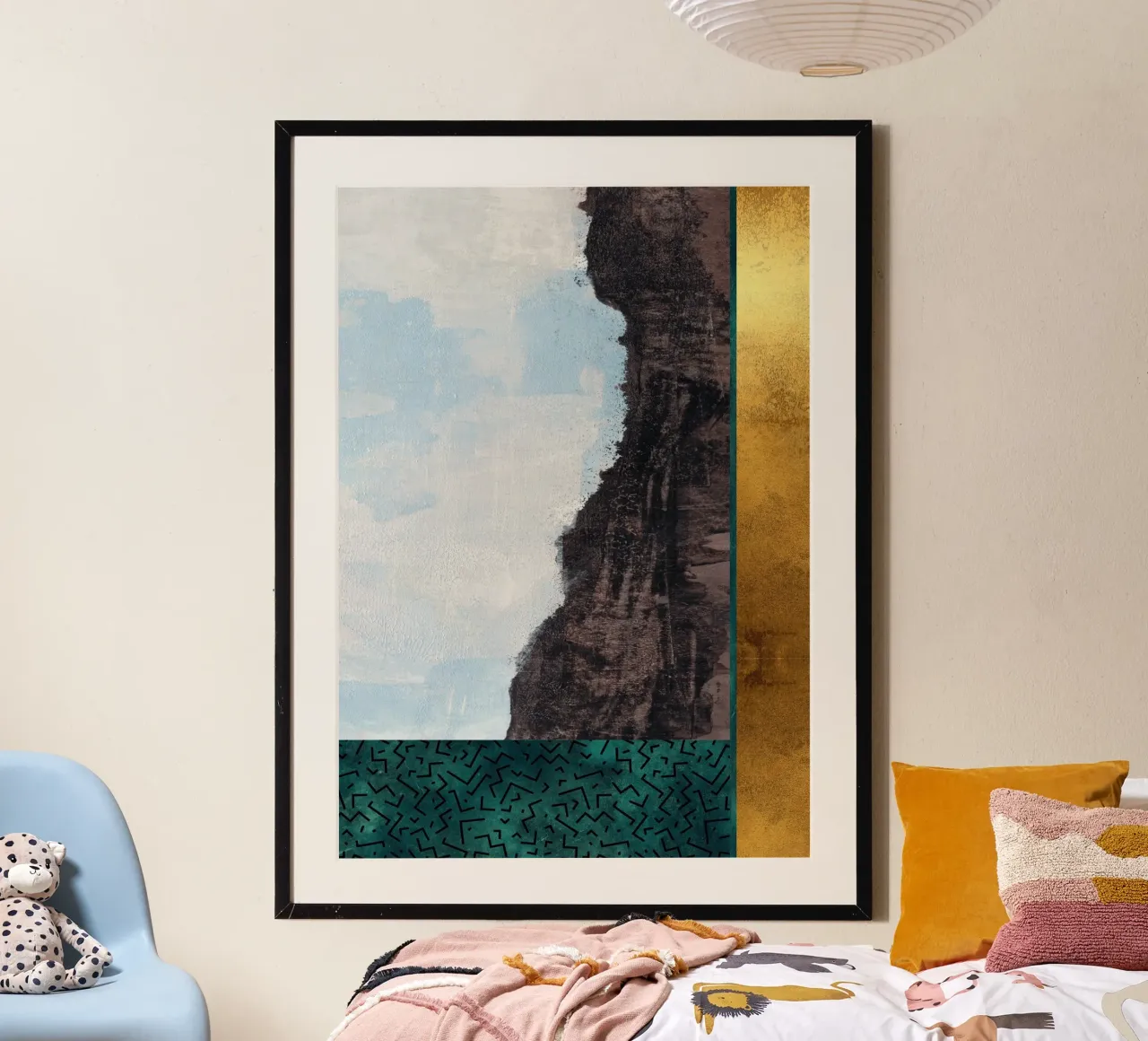 abstract geometric black brushstroke poster con telaio in alluminio da vintageshop