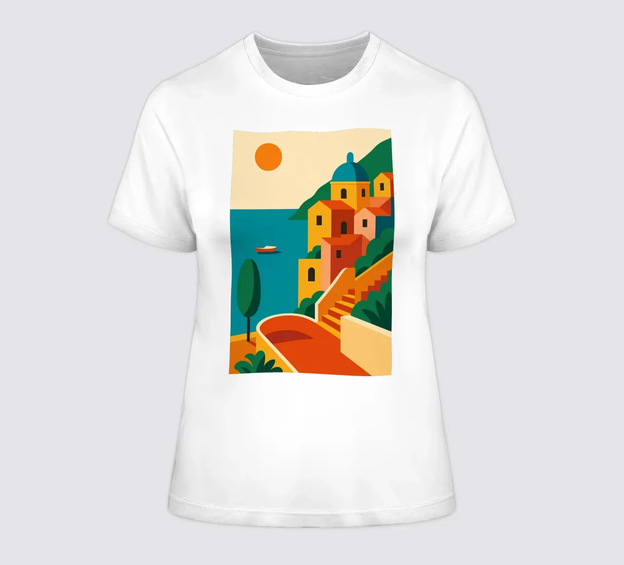 Amalfi Coast - Graphic sun on Positano women's fitted t-shirt by JETLAG | affiches voyage