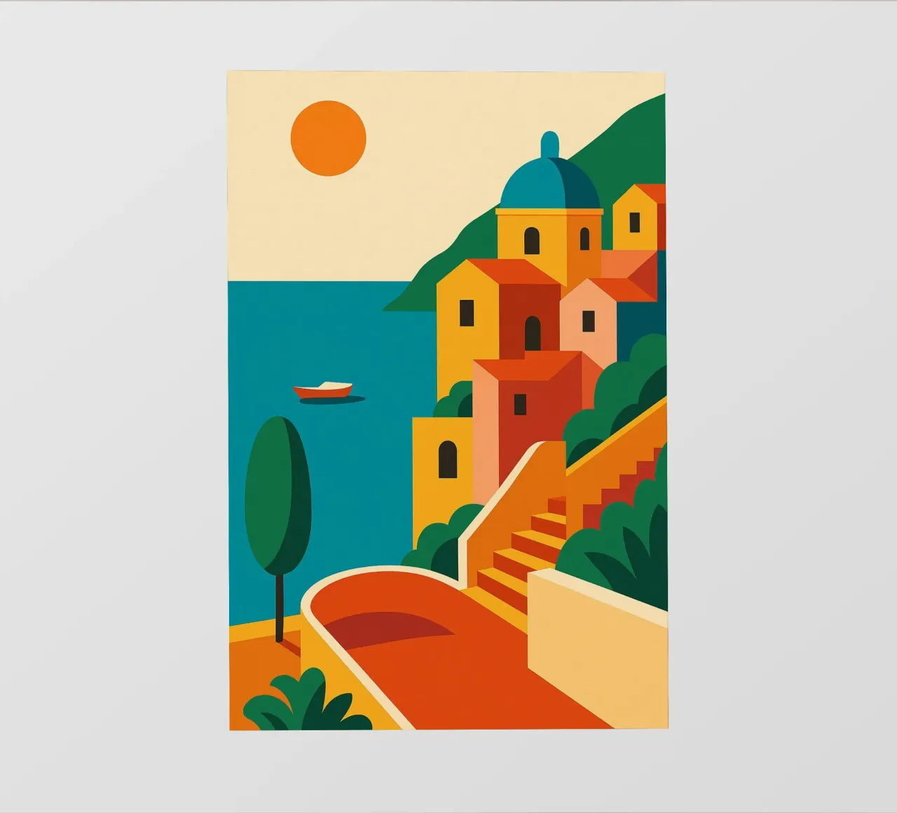 Costiera Amalfitana - Sole grafico a Positano telo in pvc da JETLAG | affiches voyage