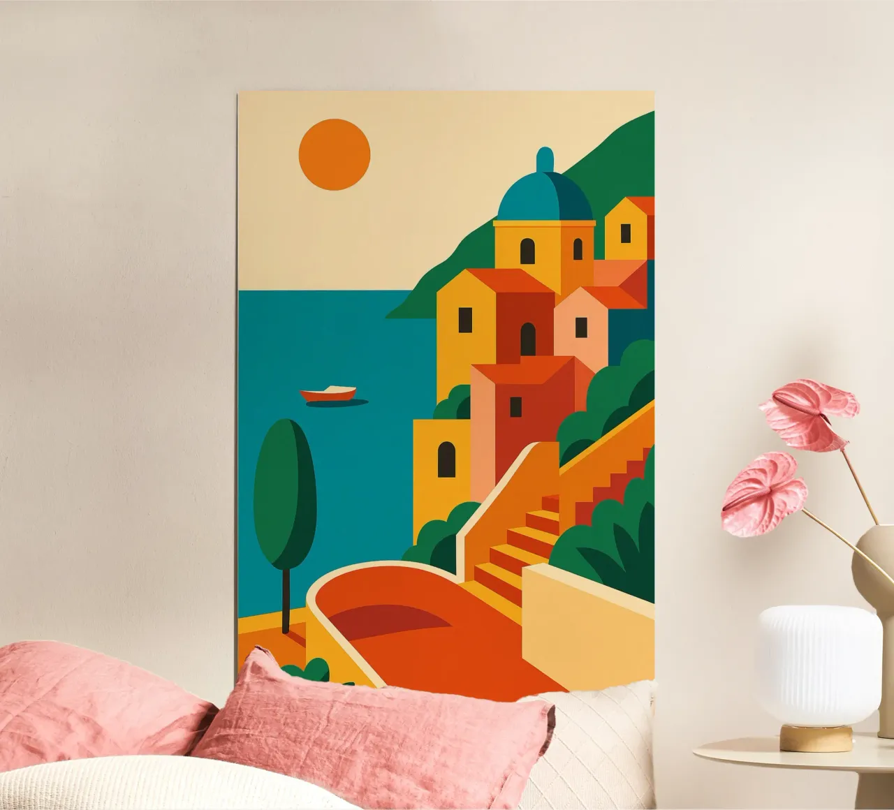 Costiera Amalfitana - Sole grafico a Positano carta hahnemühle da JETLAG | affiches voyage