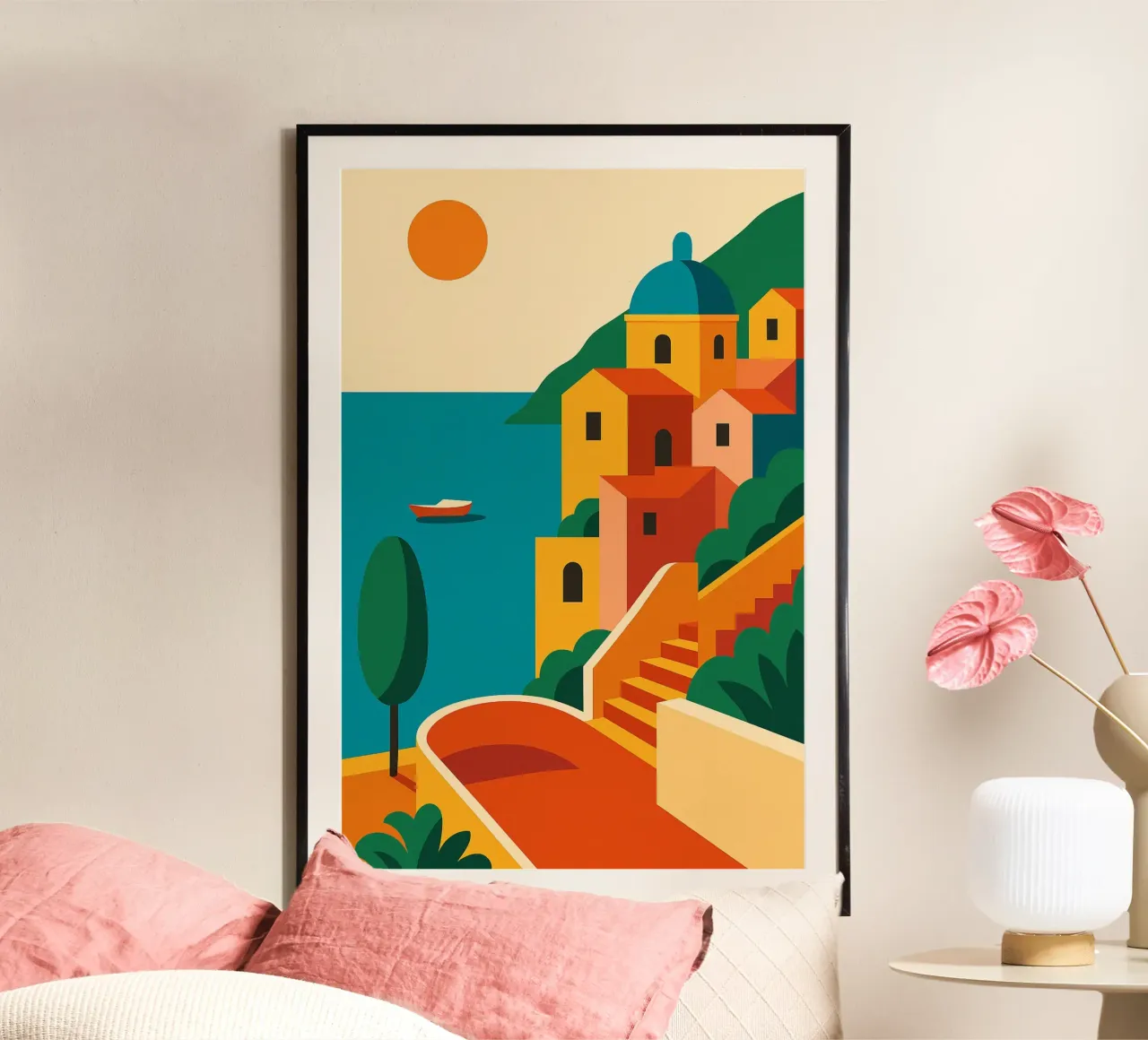 Costiera Amalfitana - Sole grafico a Positano carta hahnemühle da JETLAG | affiches voyage