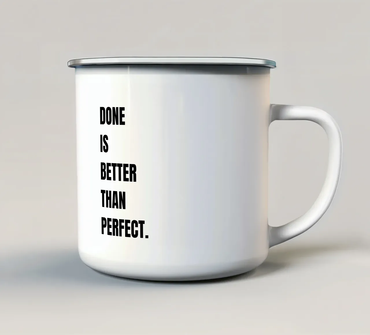 Fatto è meglio di perfetto anpassbare Schrift tazza in smalto da RB-Quotes
