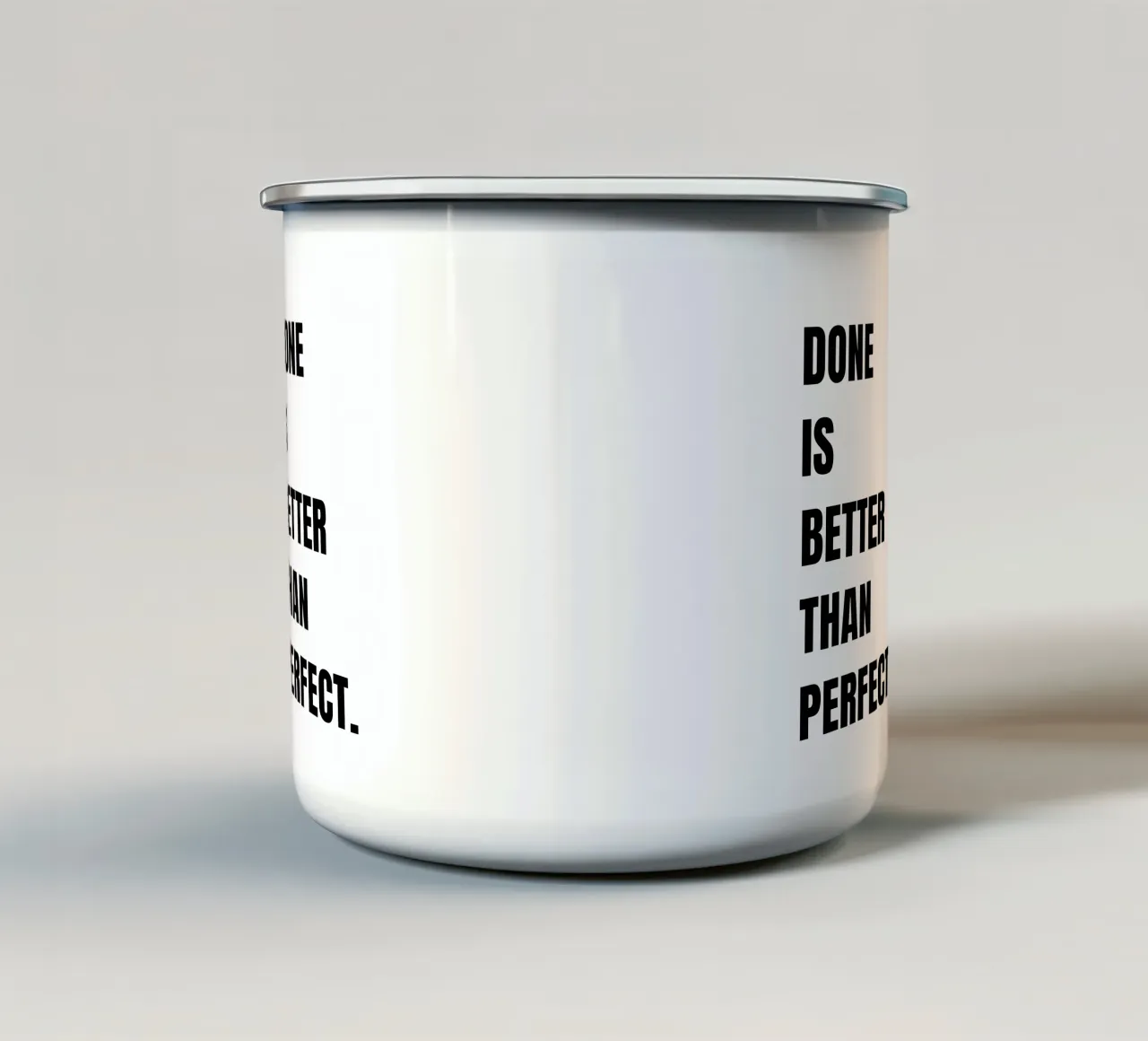 Fatto è meglio di perfetto anpassbare Schrift tazza in smalto da RB-Quotes