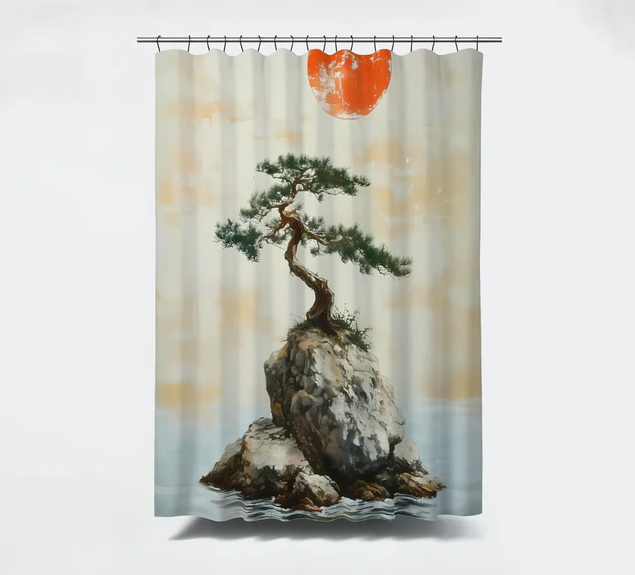 bonsai pine tree rock shower curtain by Patrick L Lord