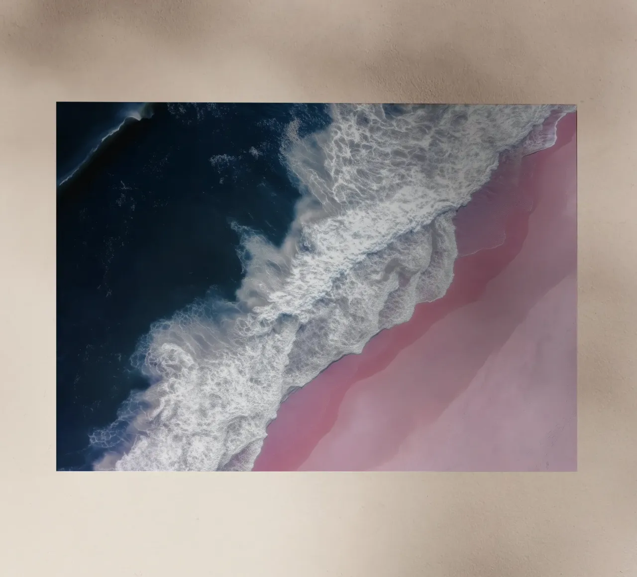 Pink Shoreline – Minimal Aerial Ocean Photography backlit film by Nadjaa