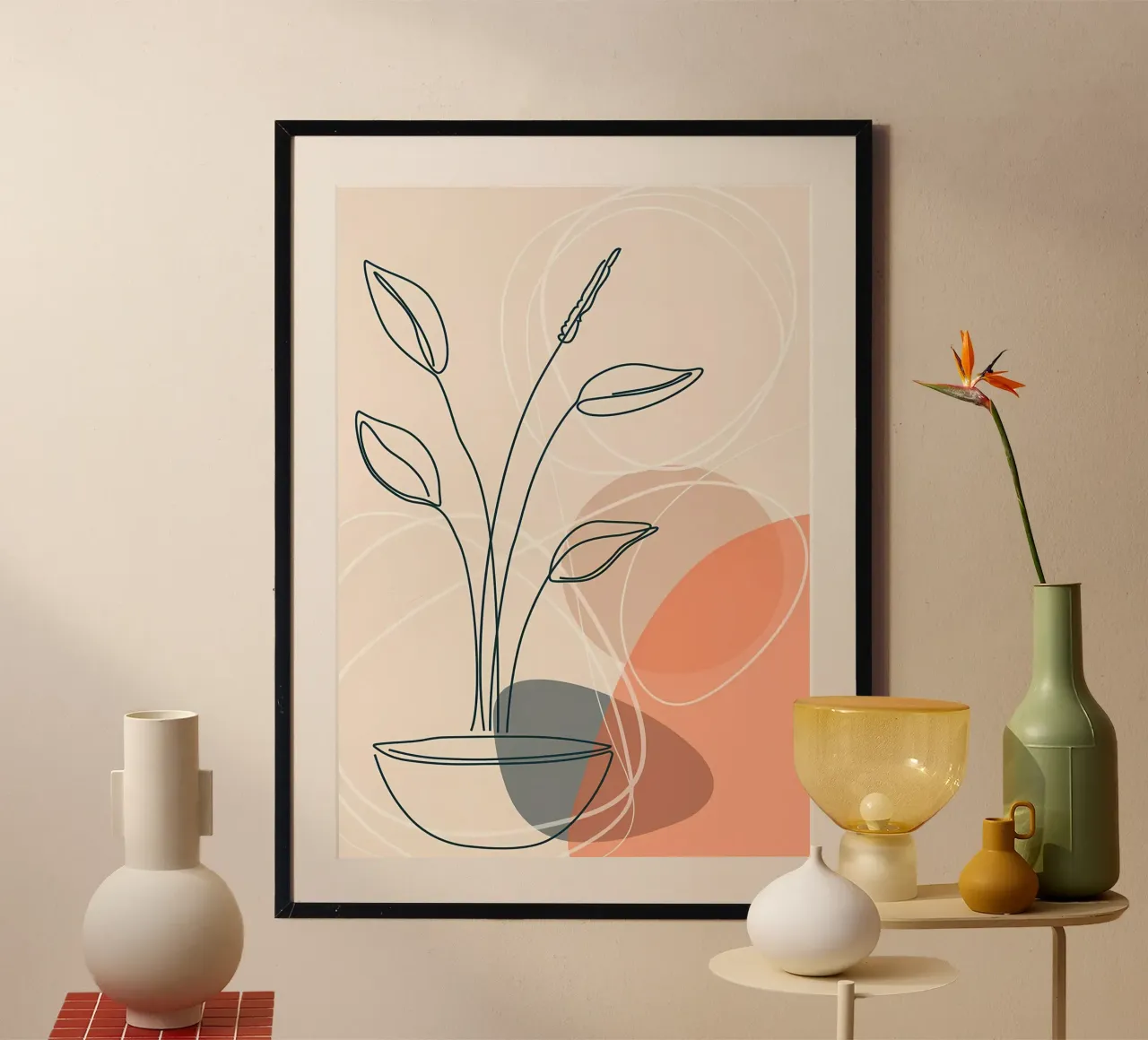 pianta in vaso vaso foglie astratte poster con telaio in plastica da Patrick L Lord