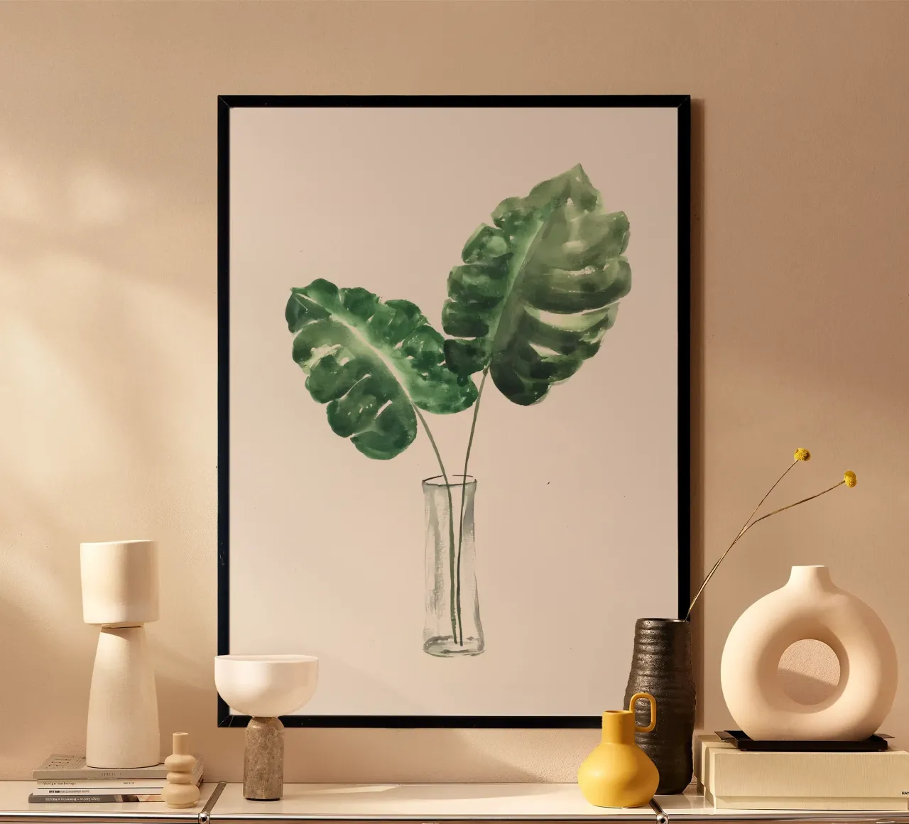 monstera foglie verdi poster con telaio in alluminio da Patrick L Lord