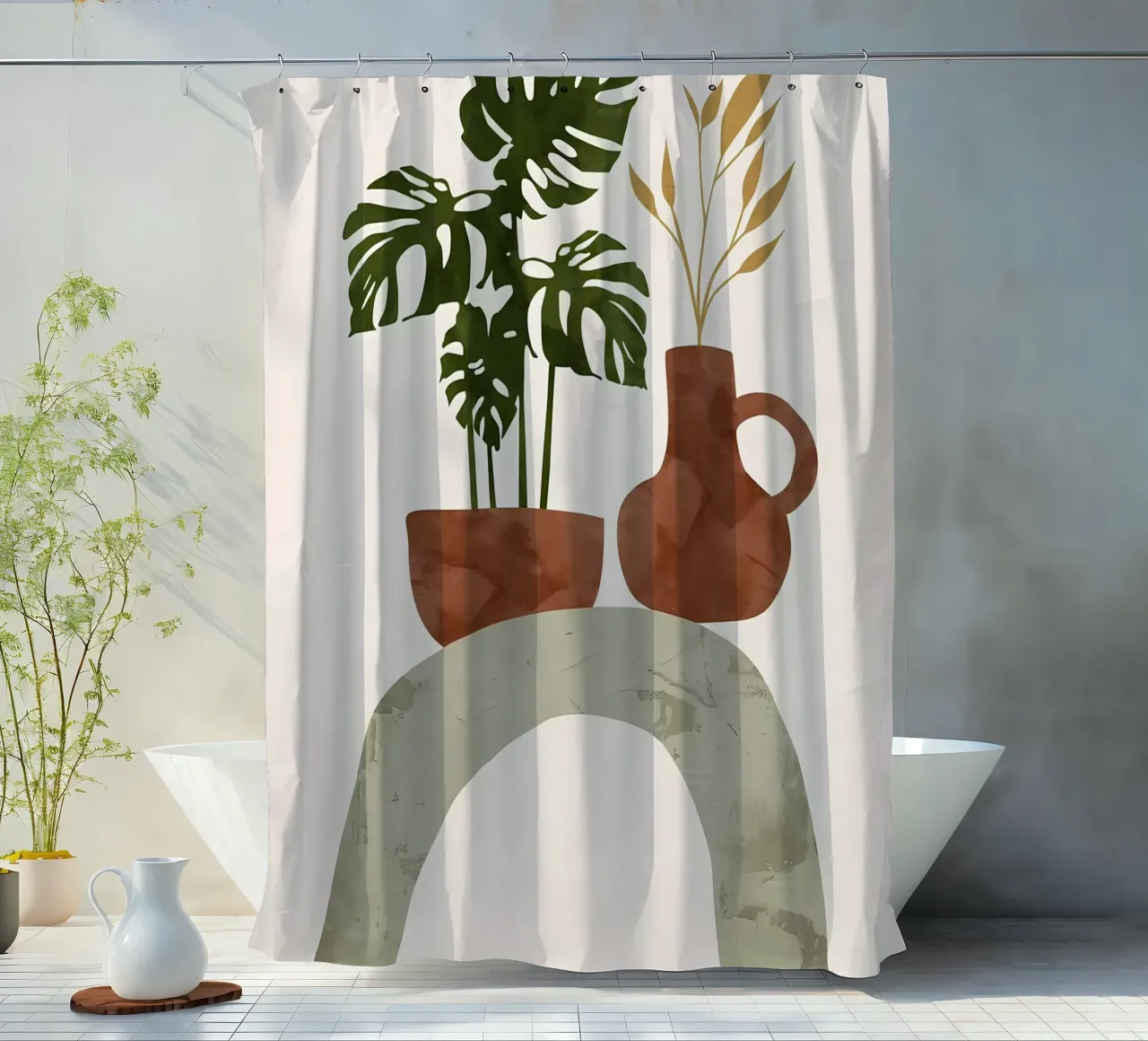 monstera potted plant shower curtain by Patrick L Lord