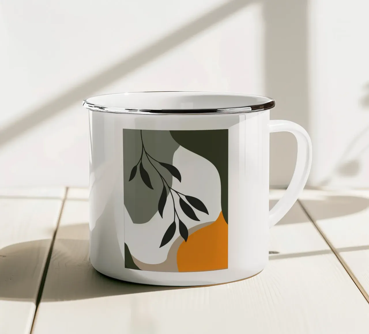 blad tak silhouet organisch emaille mok van Patrick L Lord