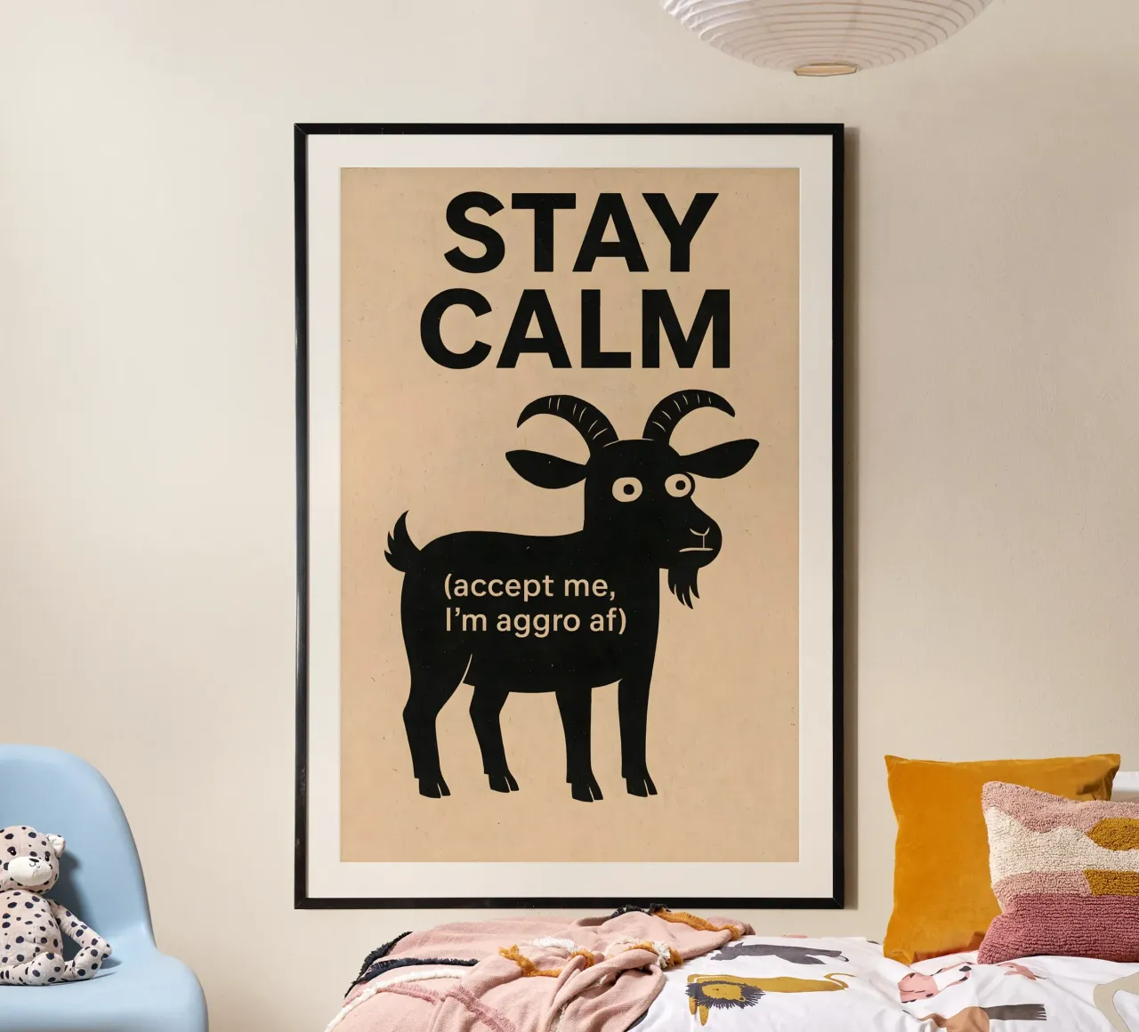 Goat With a Plan poster with wooden frame by Art.Piece