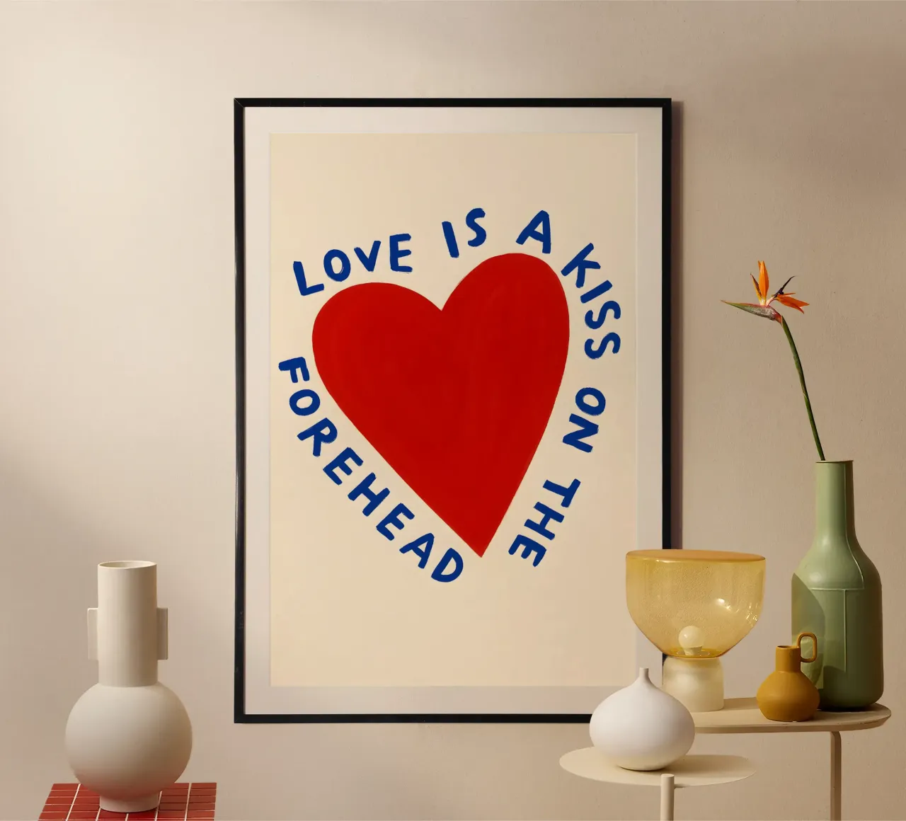 Love Is a Kiss Poster poster with wooden frame by Art.Piece
