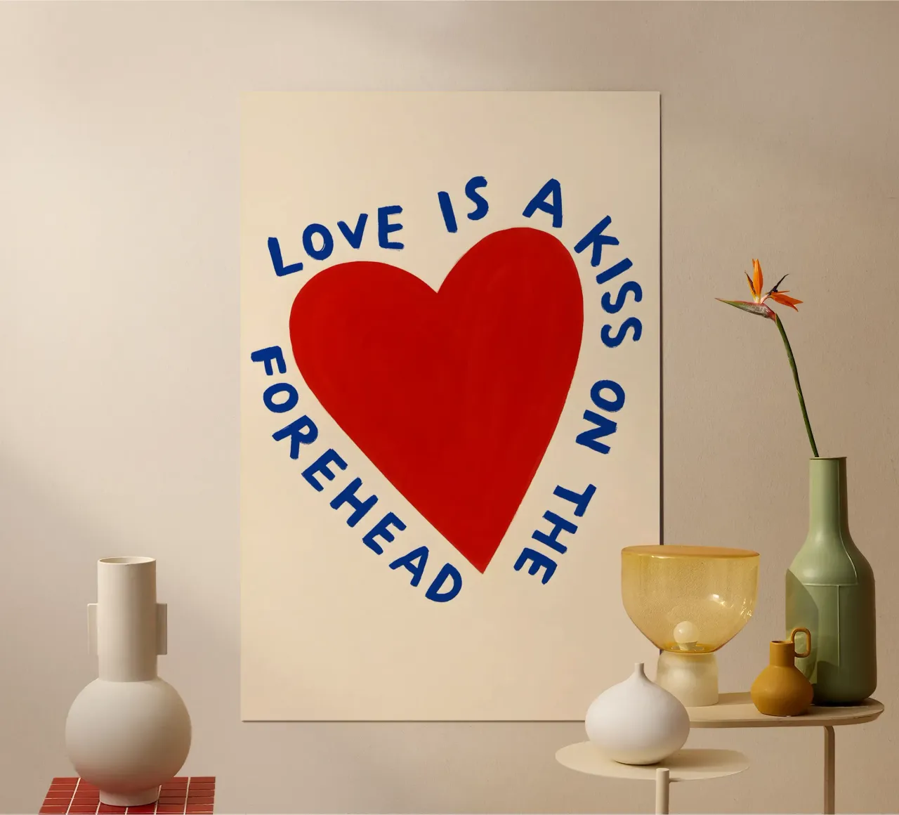 Love Is a Kiss Poster poster with wooden frame by Art.Piece
