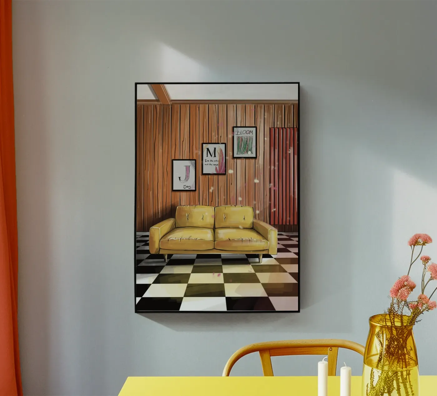 yellow couch plexiglass da by elle arts