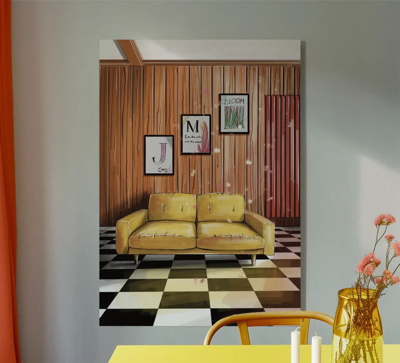 yellow couch plexiglass da by elle arts