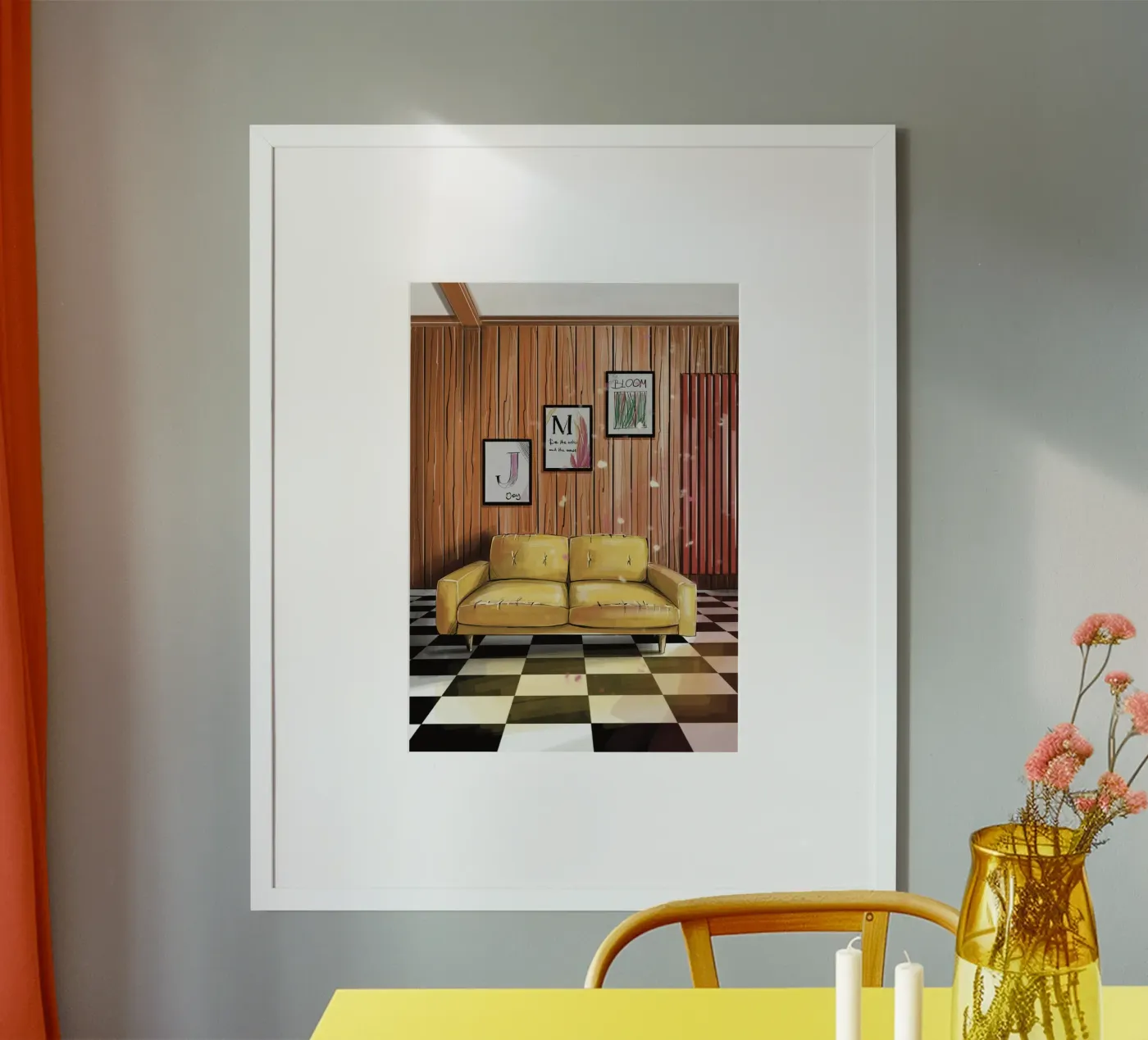 yellow couch poster da by elle arts