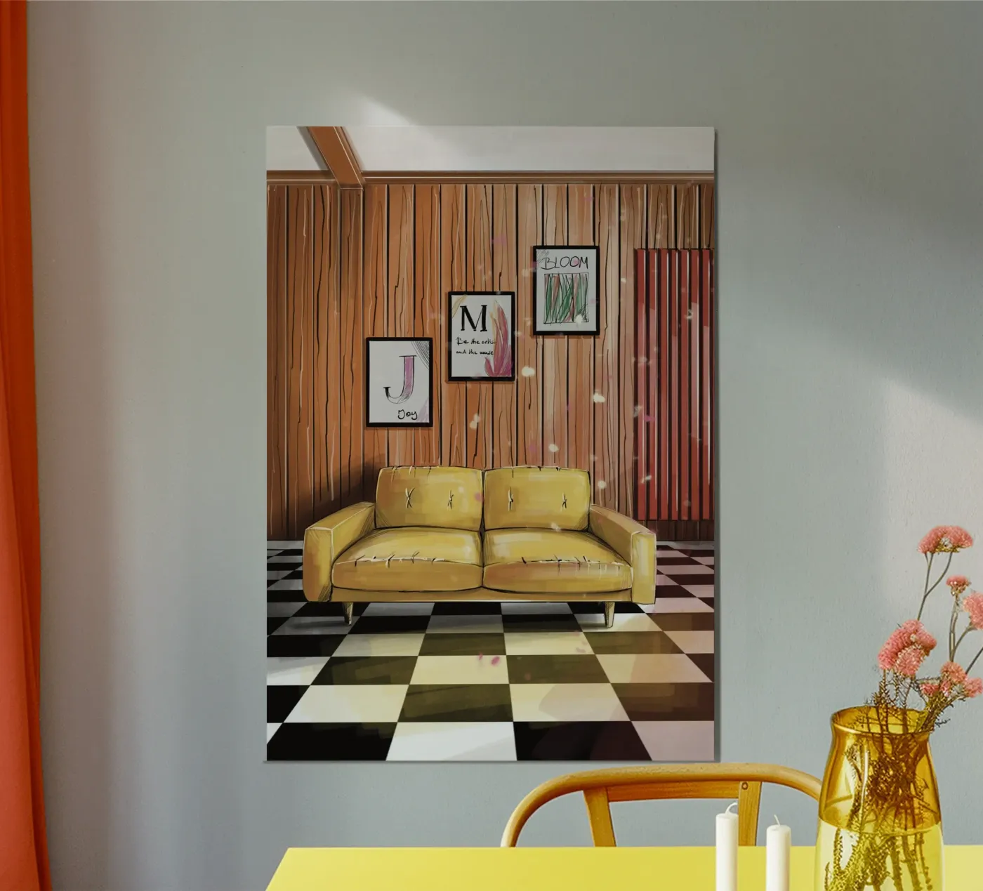 yellow couch poster da by elle arts