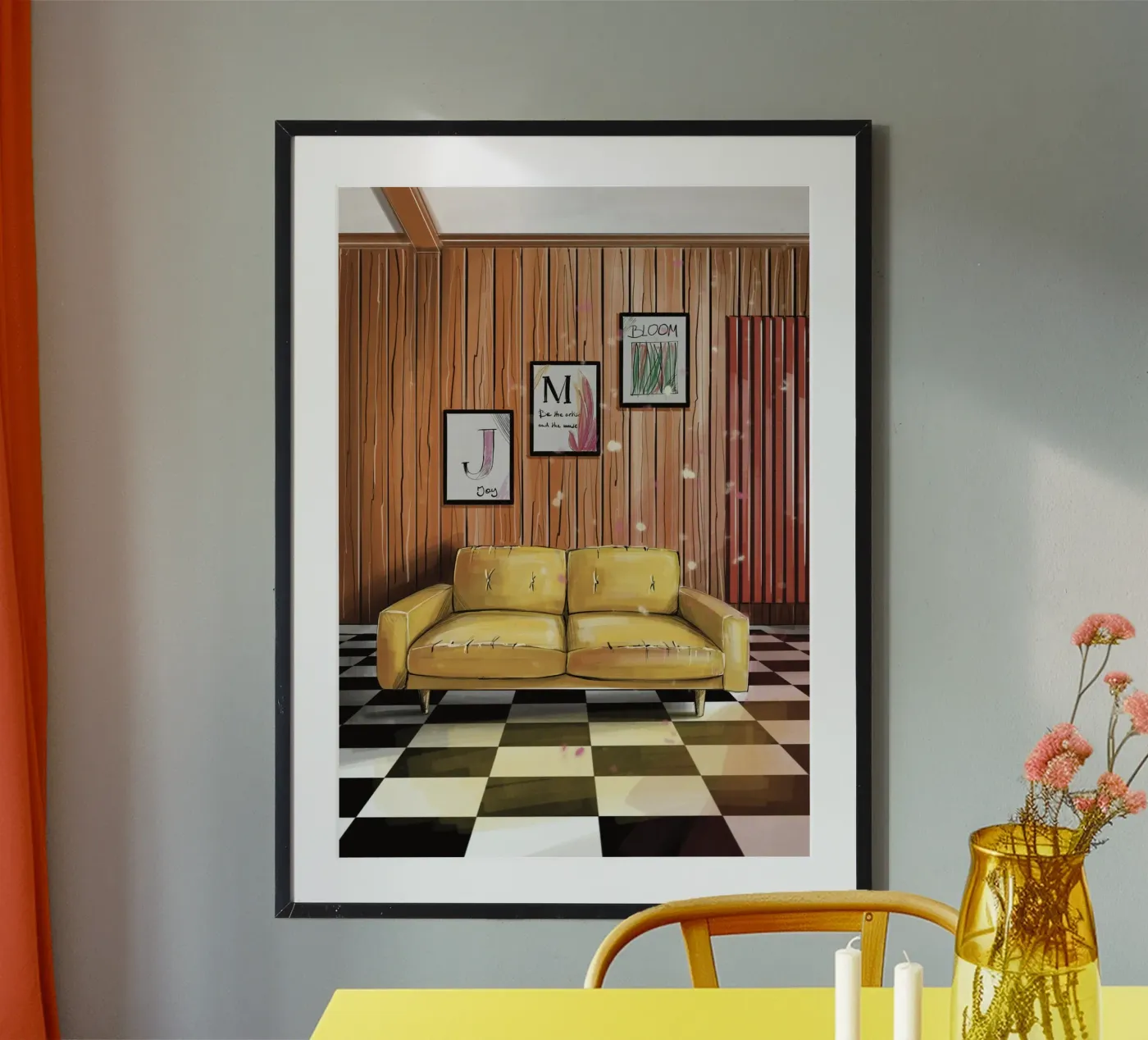 yellow couch poster da by elle arts