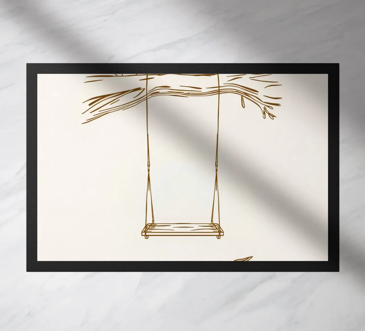 Line art di un'altalena appesa a un ramo d'albero con foglie zerbino da DesignDoodle