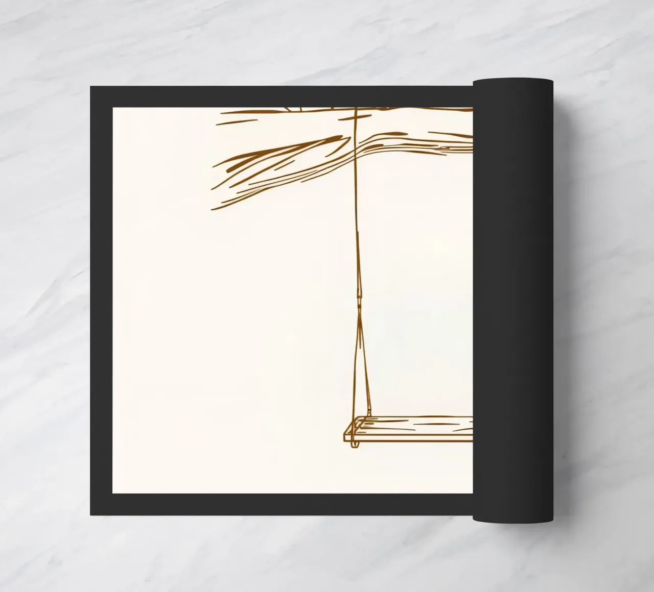 Line art di un'altalena appesa a un ramo d'albero con foglie zerbino da DesignDoodle