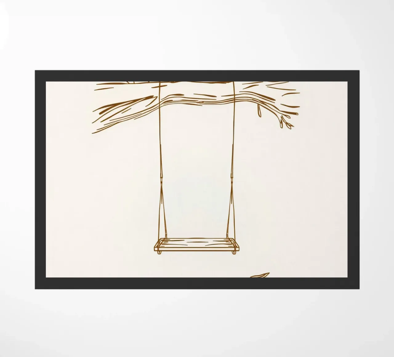 Line art di un'altalena appesa a un ramo d'albero con foglie zerbino da DesignDoodle