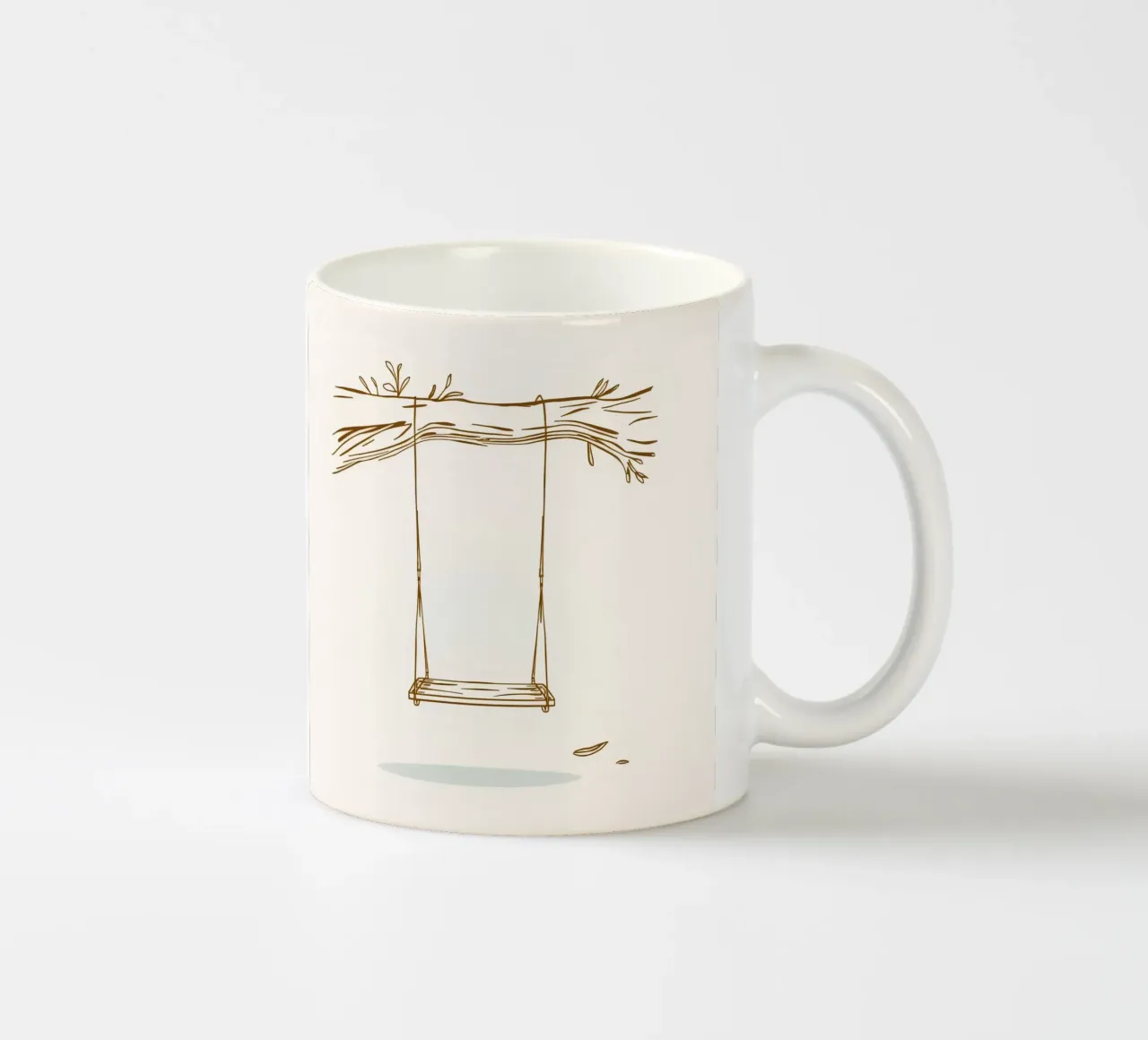 Line art di un'altalena appesa a un ramo d'albero con foglie tazza in ceramica da DesignDoodle