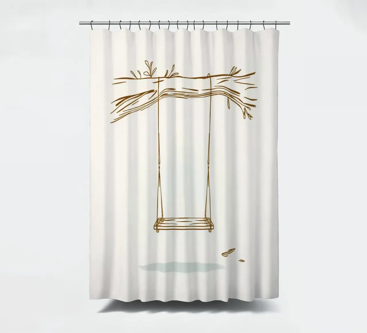 Line art di un'altalena appesa a un ramo d'albero con foglie tenda da doccia da DesignDoodle