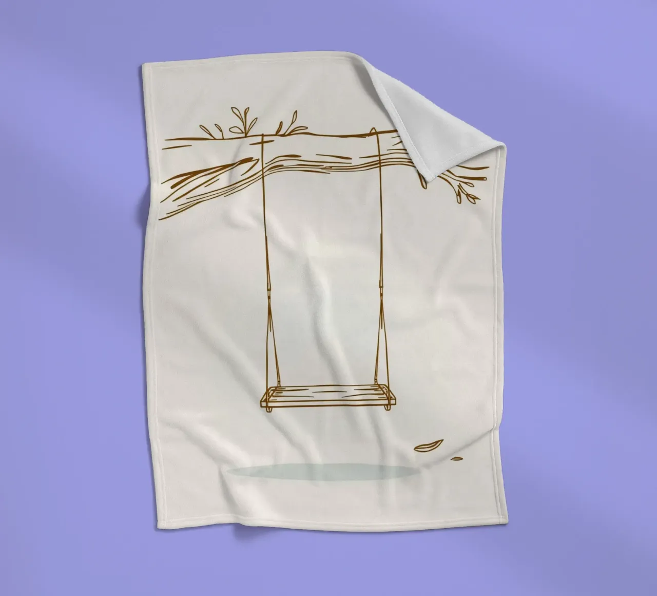 Line art di un'altalena appesa a un ramo d'albero con foglie coperta in pile da DesignDoodle