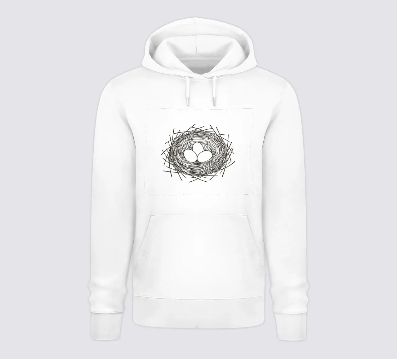 Nest containing three eggs depicted with line art hoodie by DesignDoodle