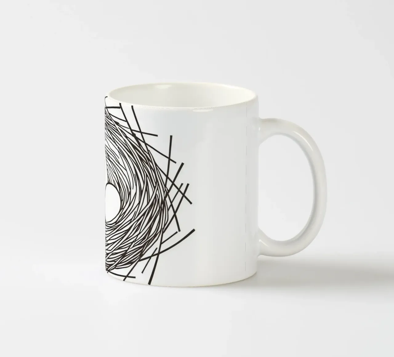 Nest containing three eggs depicted with line art ceramic mug by DesignDoodle
