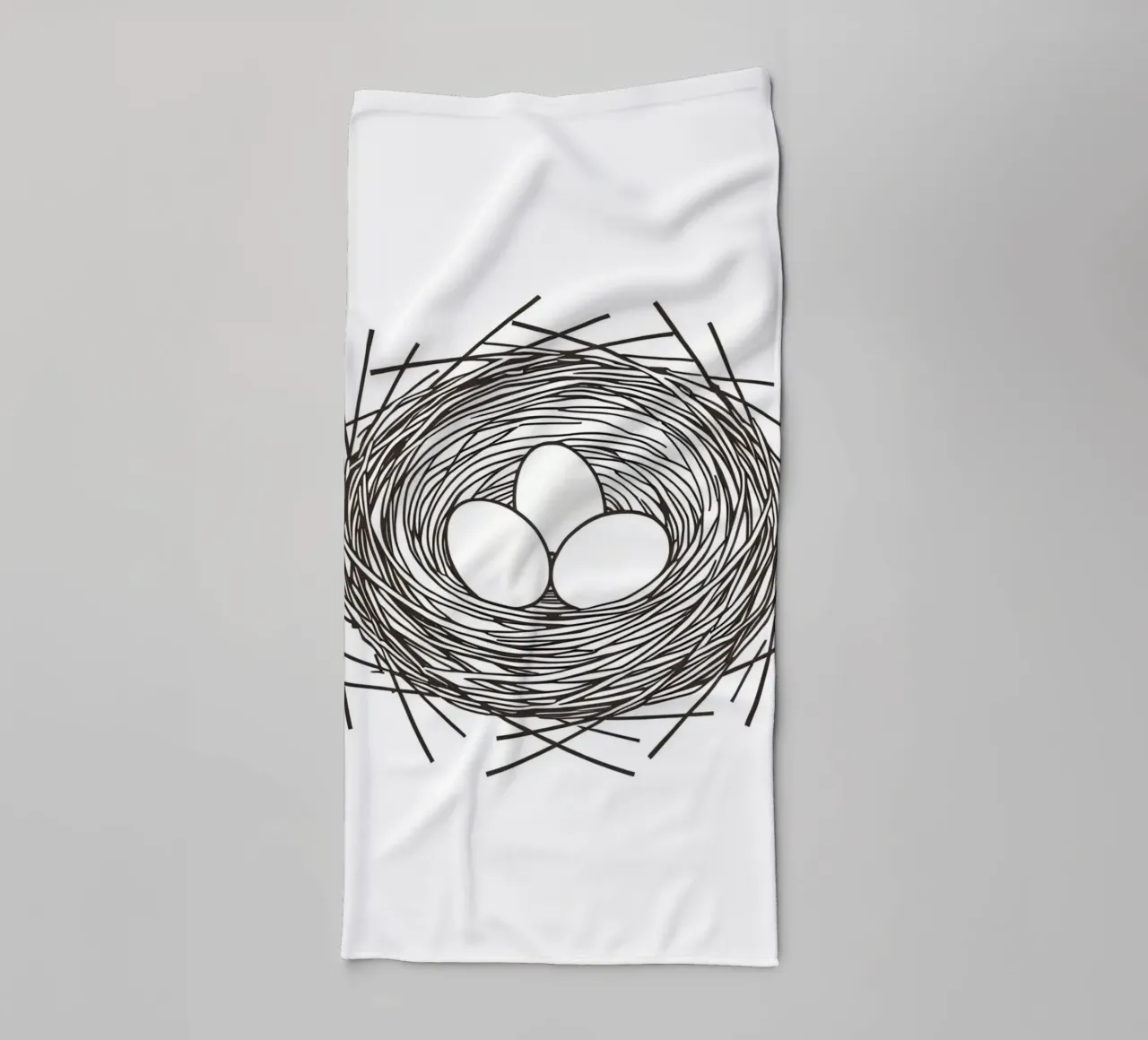 Nest containing three eggs depicted with line art towel by DesignDoodle