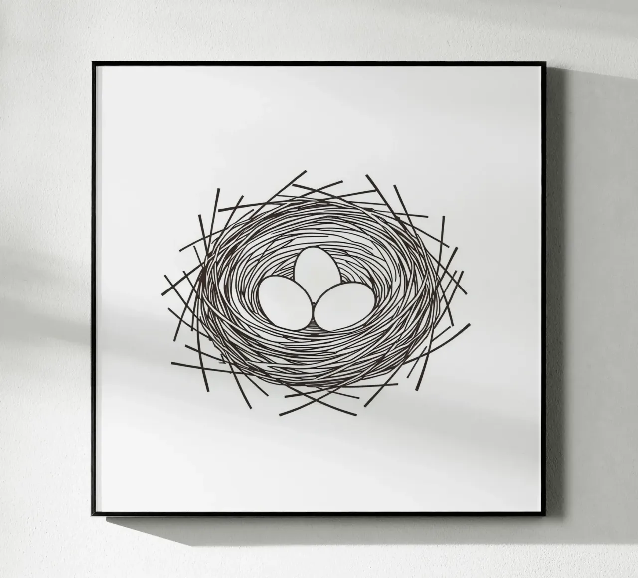 Nid contenant trois œufs représentés par un dessin au trait plexiglas de DesignDoodle