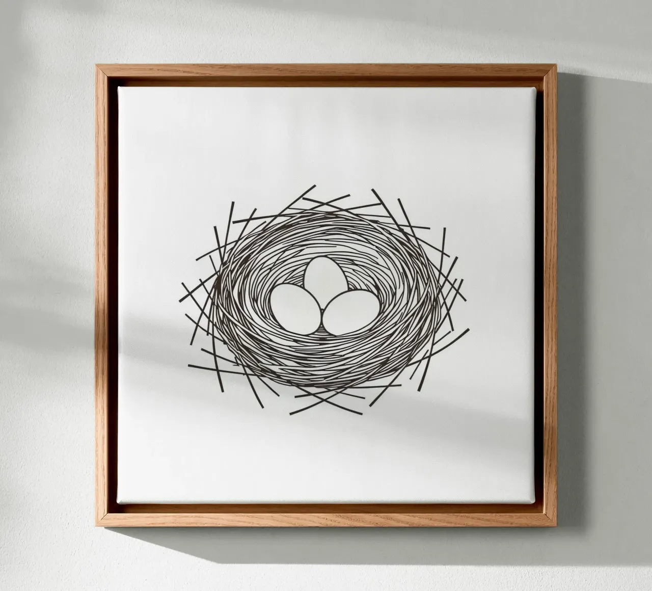 Nest containing three eggs depicted with line art canvas by DesignDoodle