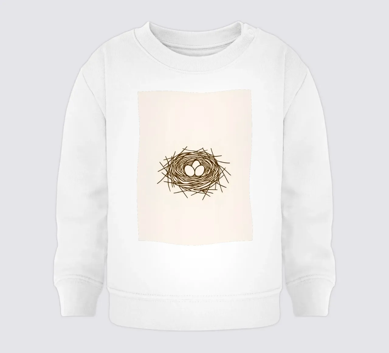 Illustrazione di un nido di uccello realizzato con ramoscelli felpa neonato da DesignDoodle