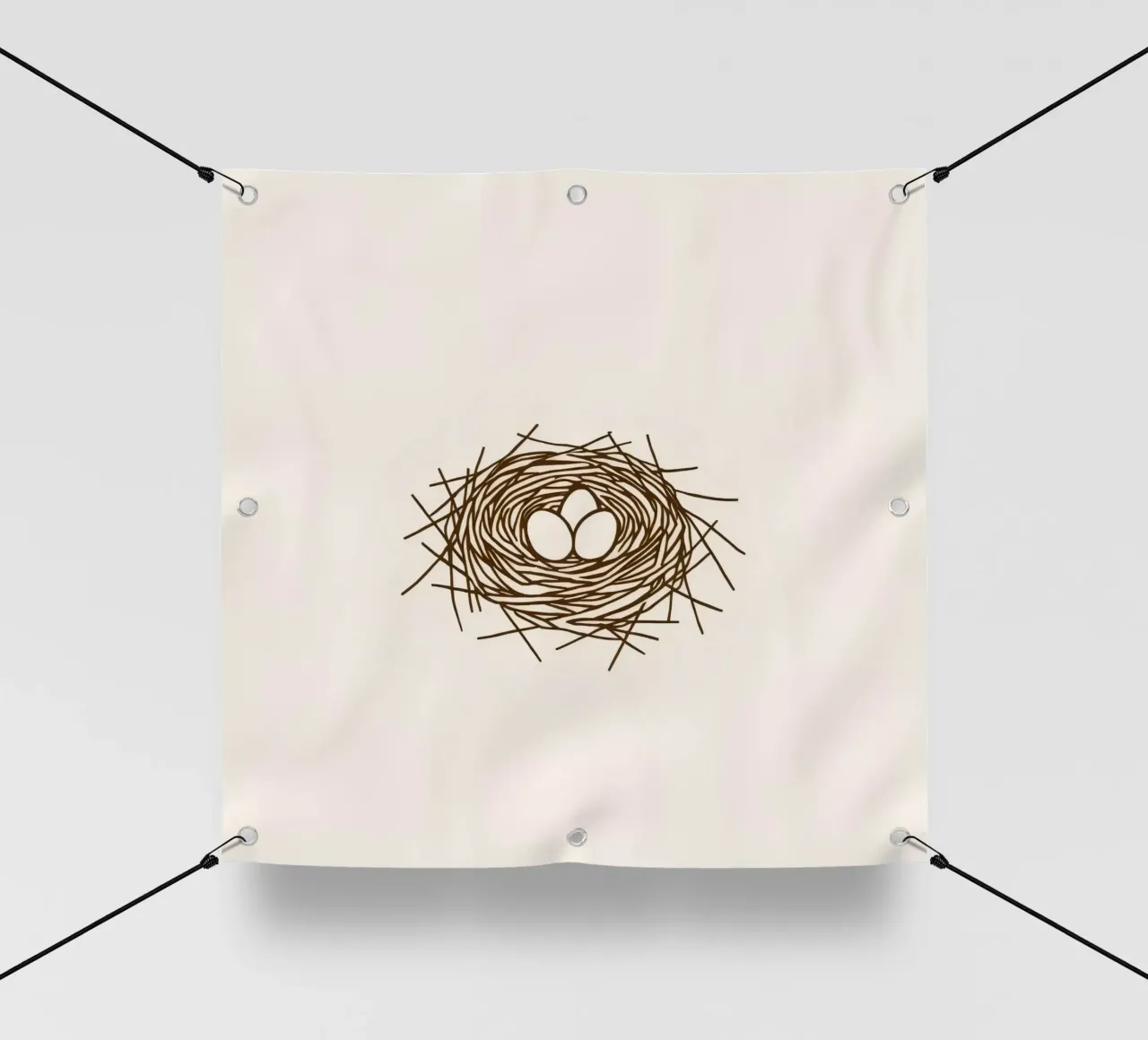 Illustrazione di un nido di uccello realizzato con ramoscelli telo in pvc da DesignDoodle