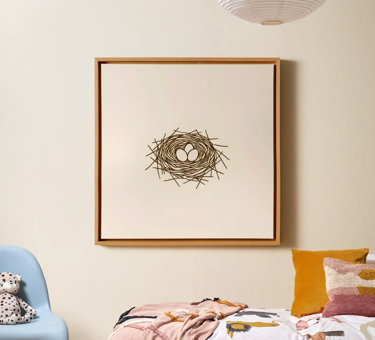 Illustration of a bird's nest crafted from twigs canvas with Floater frame by DesignDoodle