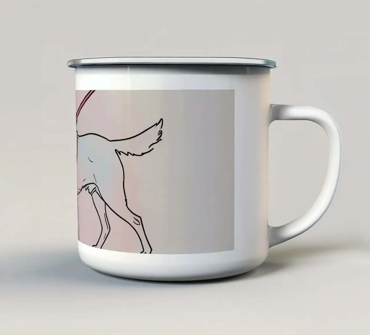 Il Golden Retriever cammina al guinzaglio con il collare tazza in smalto da DesignDoodle