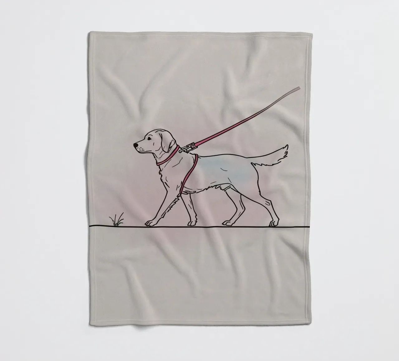 Golden Retriever walks on a leash with collar fleece blanket by DesignDoodle
